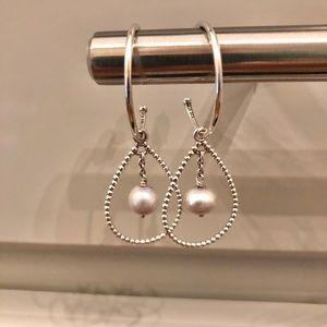 Pandora silver teardrop and gray pearl earrings